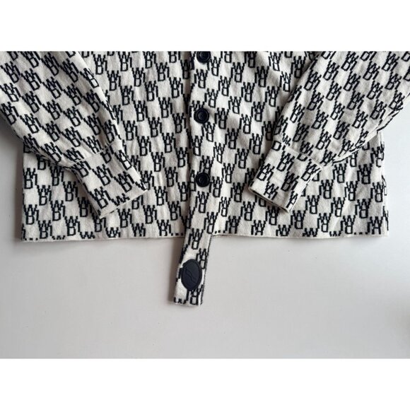 WE11DONE WD1 White Black Logo Wool Cashmere Jacquard Cardigan Sweater, Size S - Picture 9 of 16